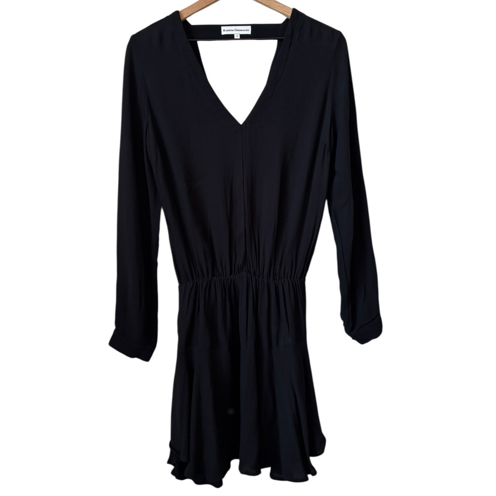 Karina Grimaldi Georgette Mini Dress Black Sm Long Sleeve Cut Out LBD Going Out